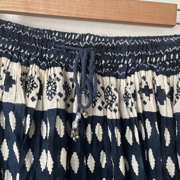 y2k 2000s blue hippie print crinkle broom skirt elastic flowy summer 3X - Picture 2 of 4